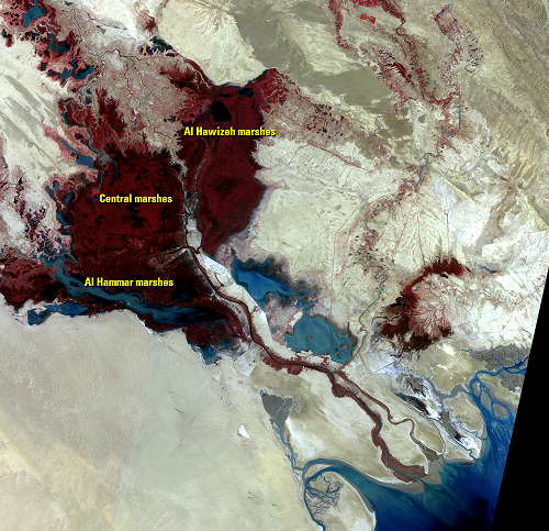 Aug. 1, 2, 1972, Landsat 1 (path/row 178,179/38,39) — Mesopotamian Marshes, Iraq