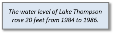 The water level of Lake Thompson rose 20 feet from 1984 to 1986.