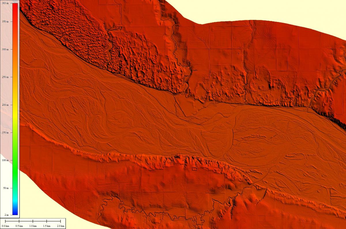 Digital Elevation Model (DEM) derived from lidar data of the Red River.