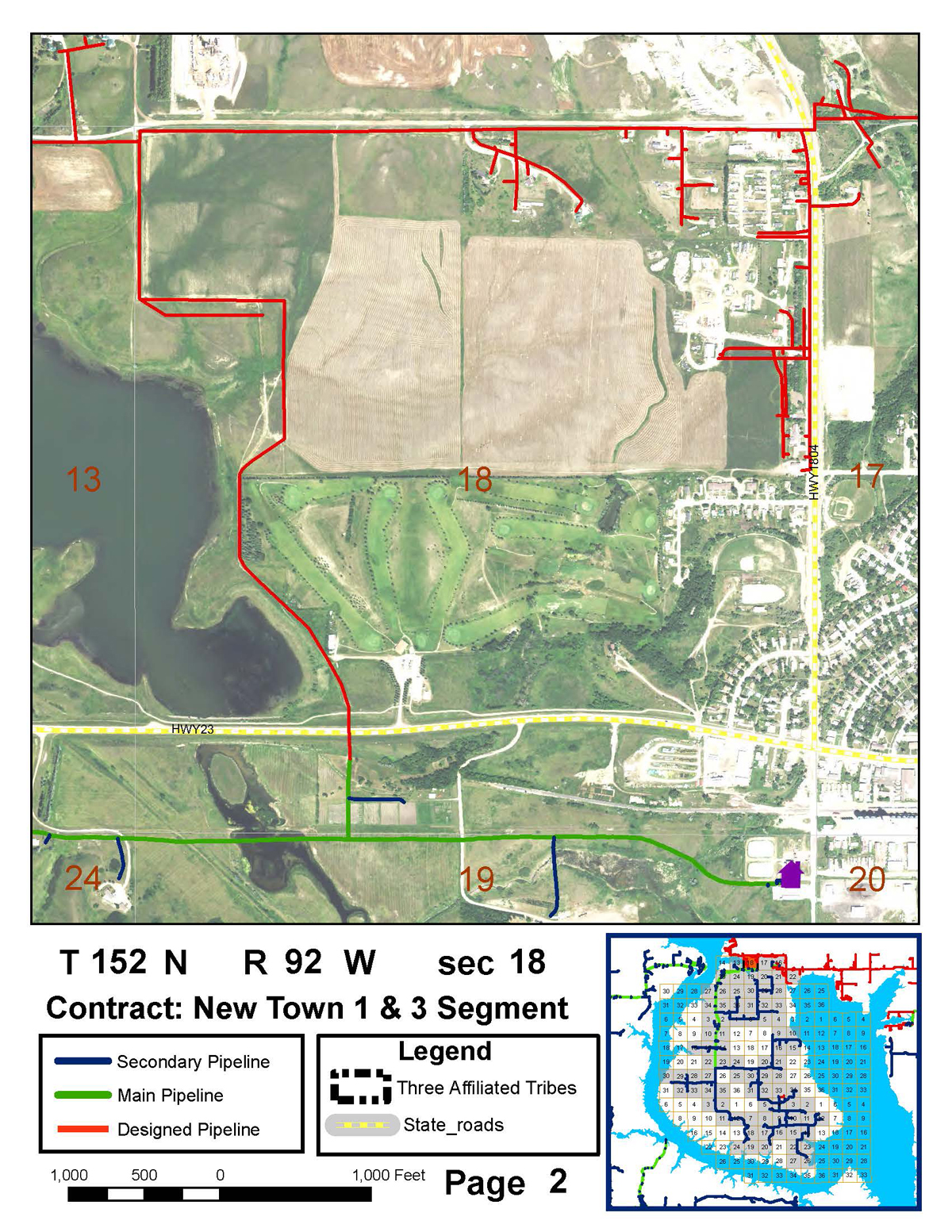 Mapbook page of proposed pipeline construction. North is oriented toward the top of the image.