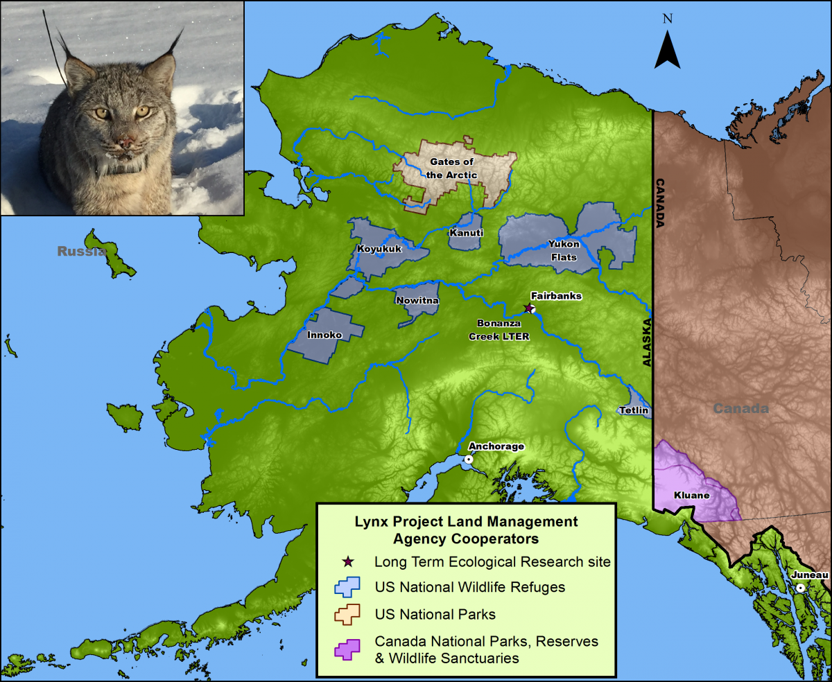 Locations of Northwest boreal lynx/snowshoe hare project collaborators.