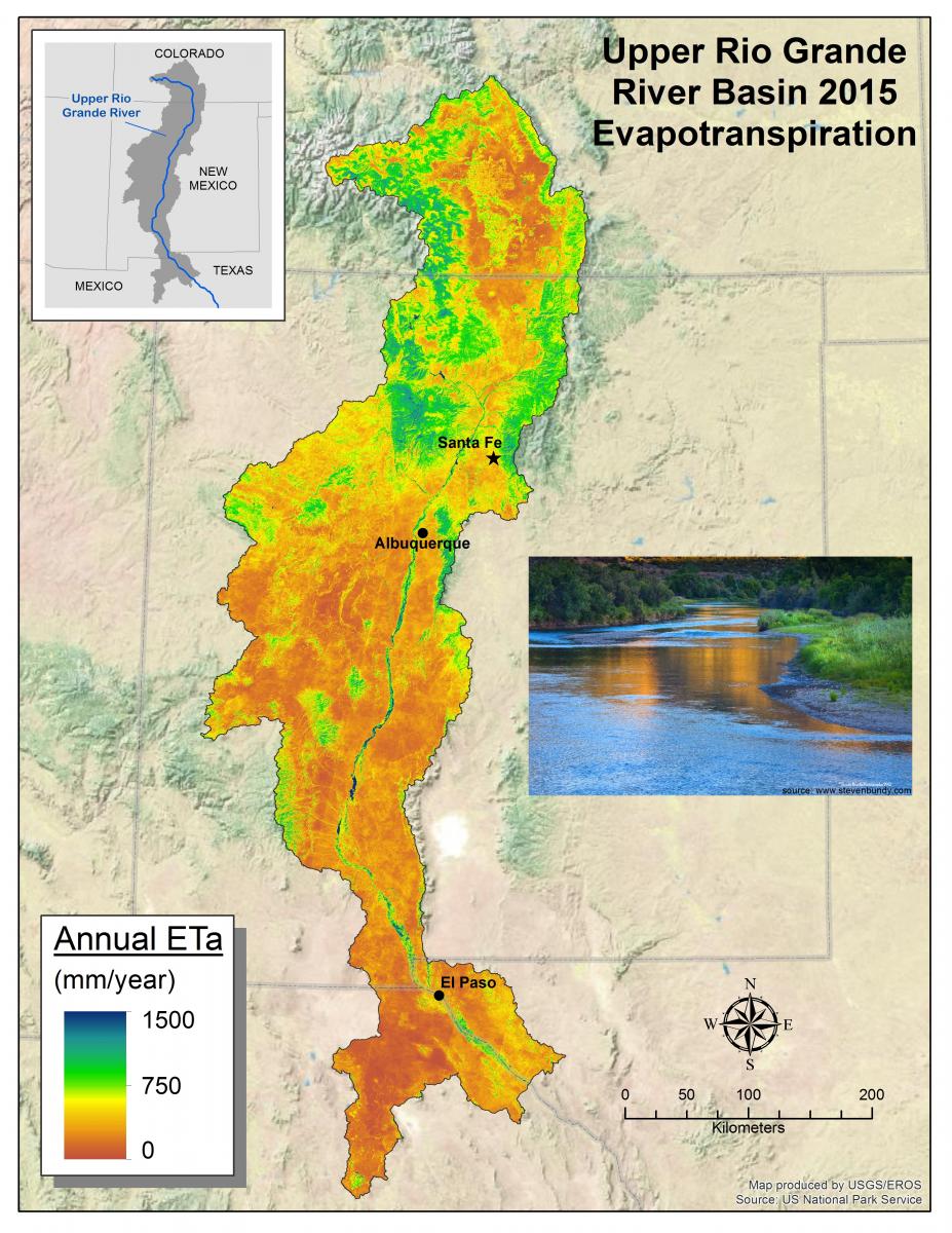 2015 Annual Evapotranspiration Map of the Upper Rio Grande River Basin.