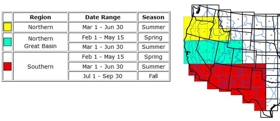 Great Basin/Southwest MoD-FIS fire season definitions.