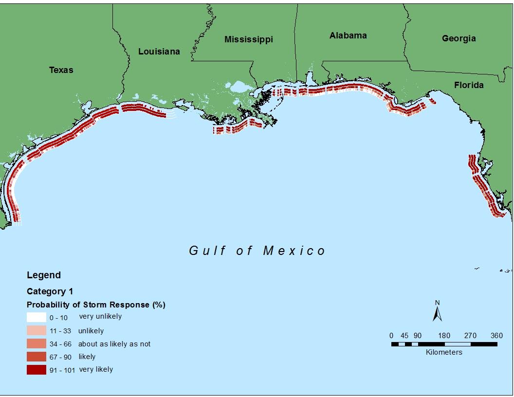 Probability of storm response along the Gulf of Mexico shoreline.
