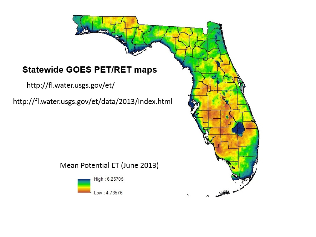Mean monthly potential evapotranspiration in Florida, in millimeters per day, June 2013.