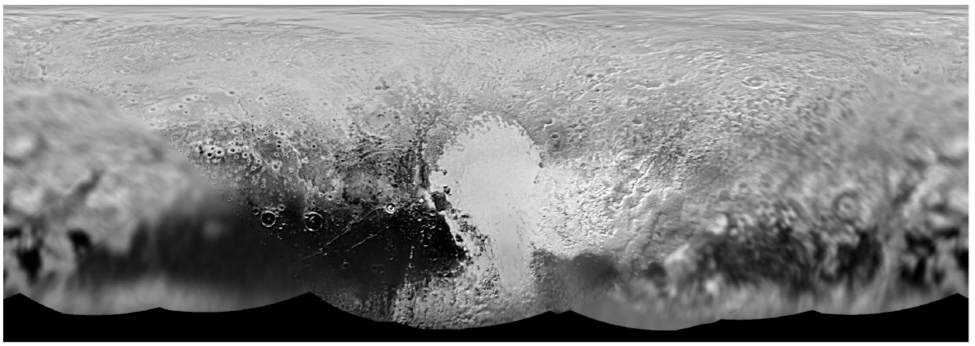 Mosaic of Long Range Reconnaissance Imager (LORRI) images of Pluto from Ross et al. (2016). Image credit: NASA/SETI/USGS/SwRI