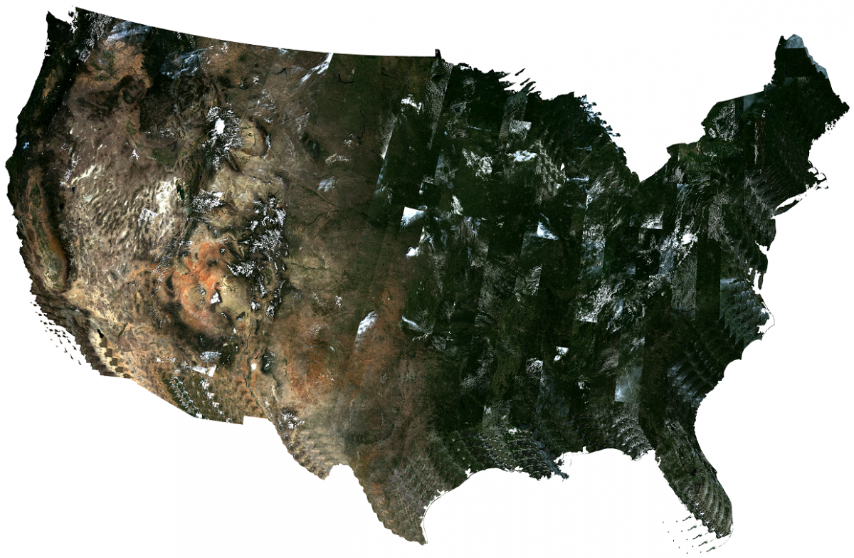 Illustration of a “data stack” comprised of seamless mosaics of Landsat 8 Operational Land Imager (OLI) surface reflectance data for the conterminous United States.