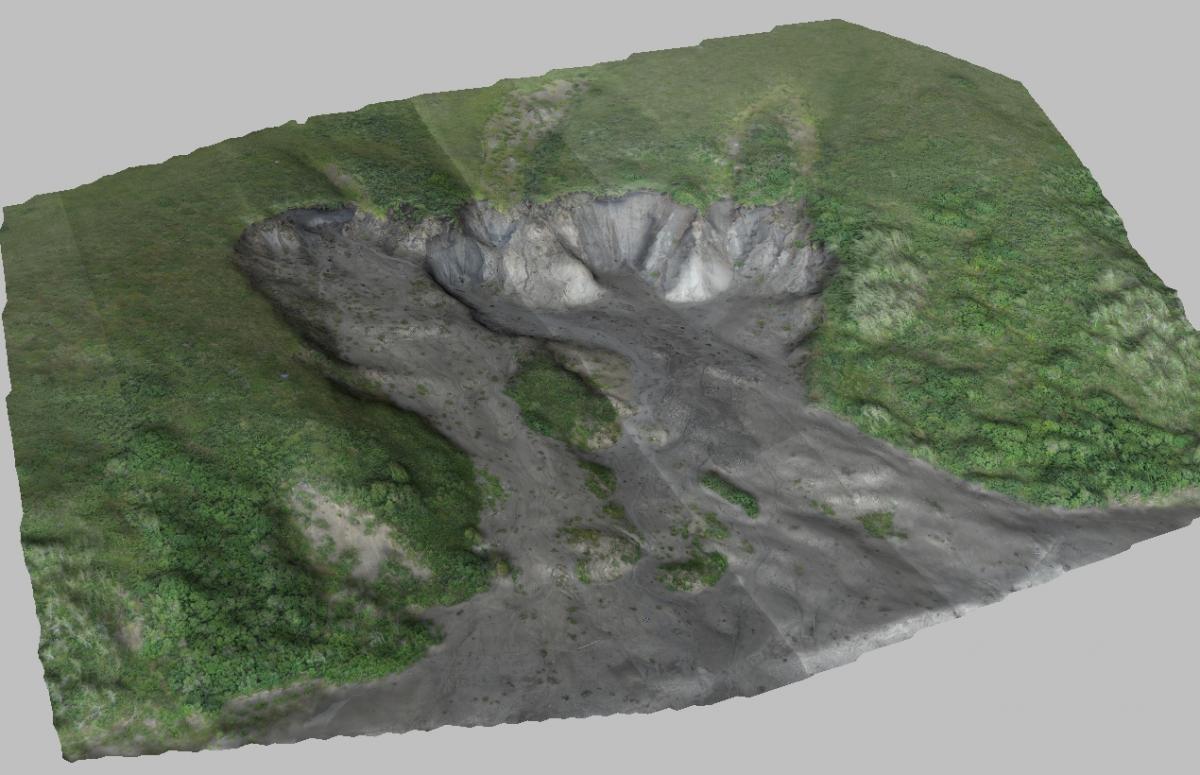3D model from aerial photography used to monitor the growth of thaw slumps in the Noatak National Preserve.
