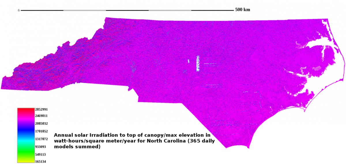 Annual solar irradiation model for North Carolina derived from lidar imagery