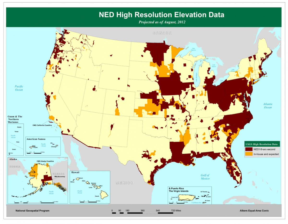U.S. Geological Survey's National Elevation Dataset high resolution elevation inventory and status