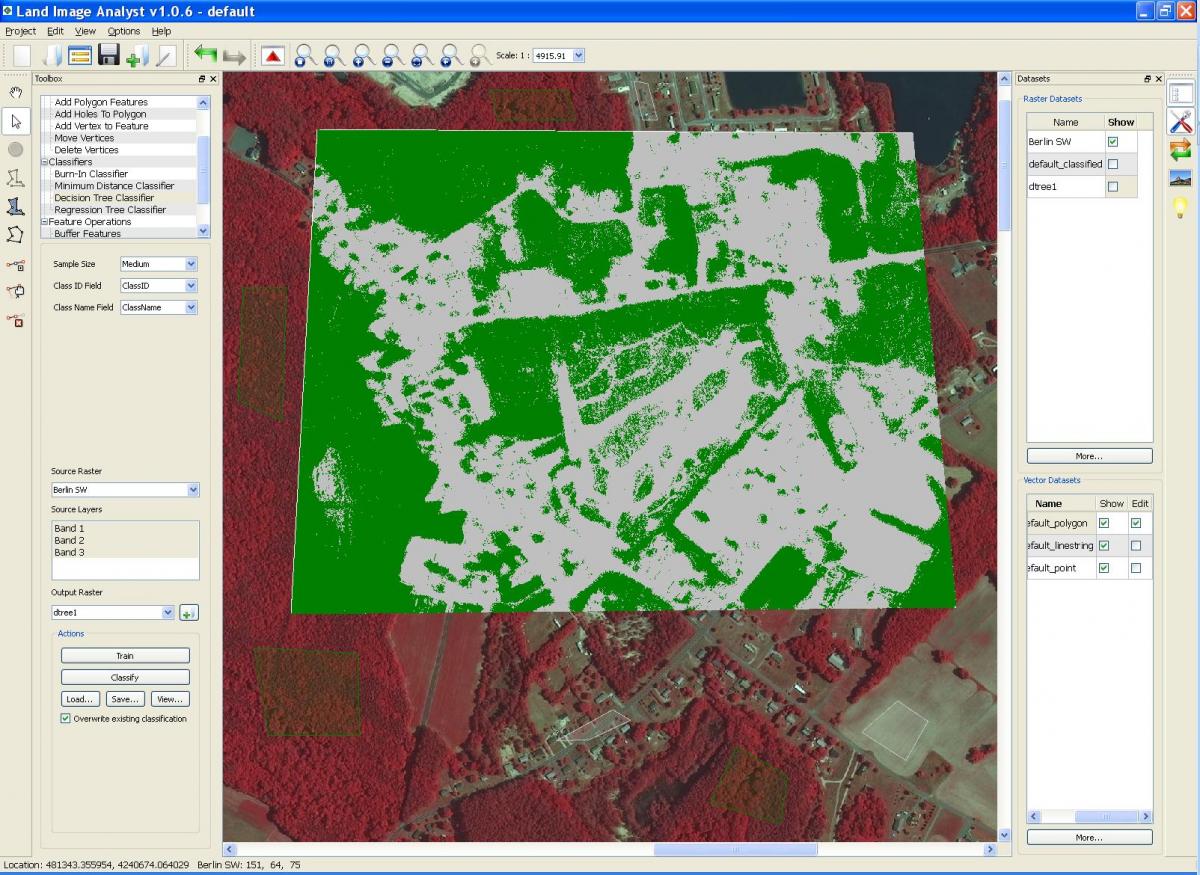 Screenshot example of estimating impervious surface in a portion of the Chesapeake Bay watershed