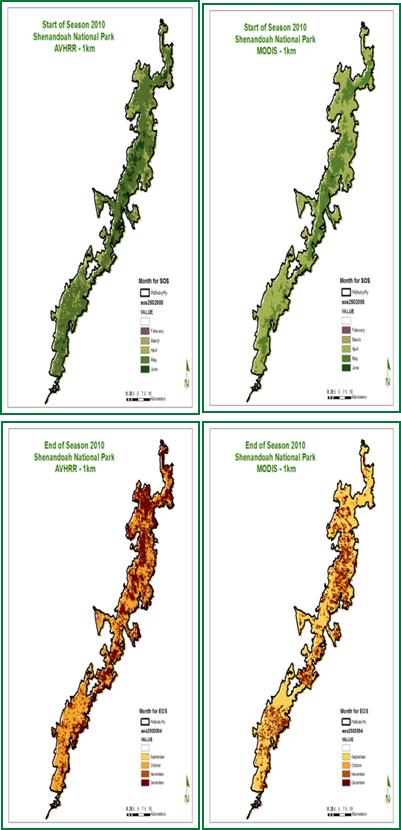 Start and end of season changes in vegetation structure in the Shenandoah Valley from Advanced Very High Resolution Radiometer (AVHRR) and MODIS