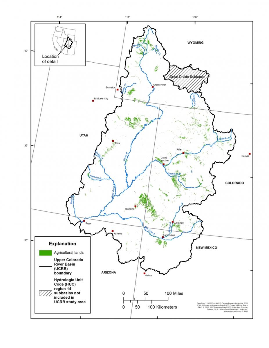 Map showing the extent of mapped agricultural lands in the Upper Colorado River Basin