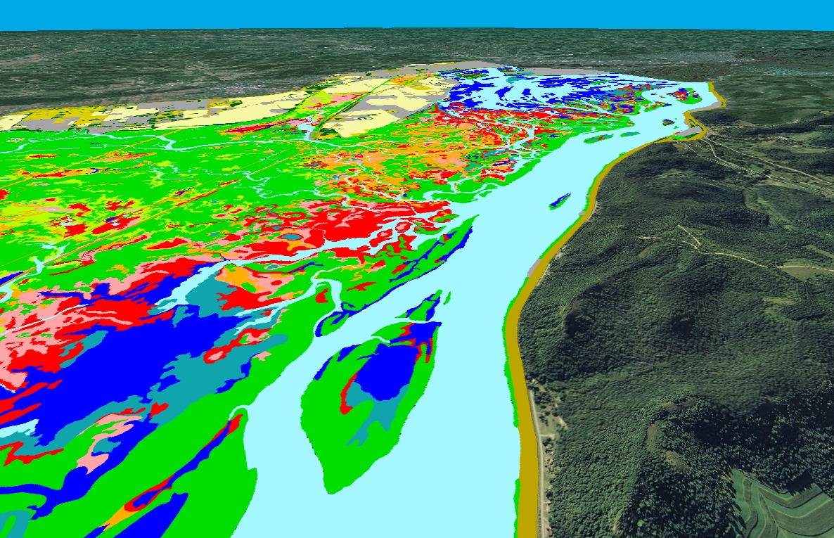 Landcover data draped over aerial photography and lidar