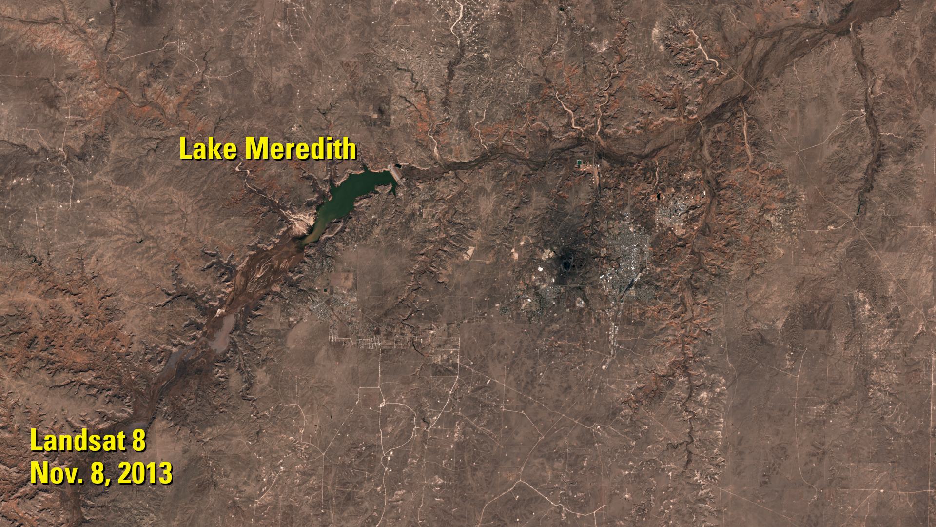 Landsat image of Lake Meredith in 2013