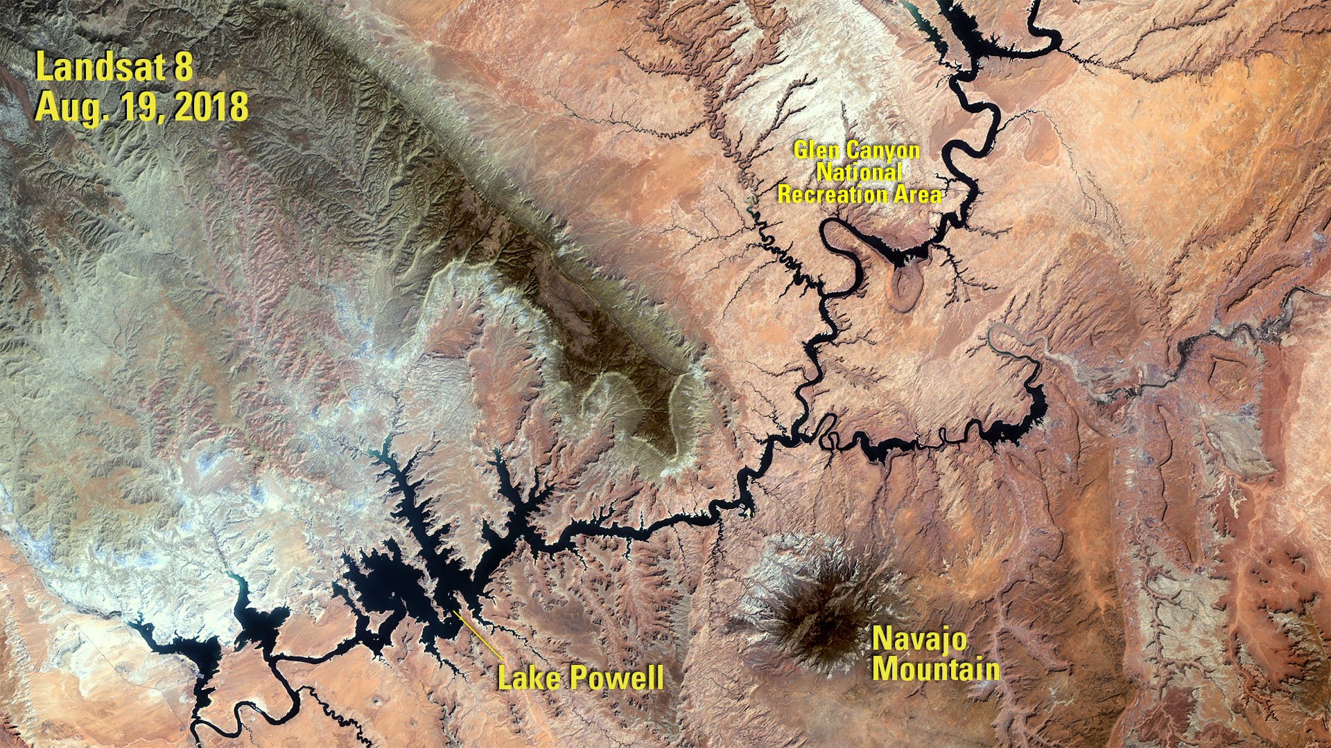 Color Landsat image of Lake Powell, circa 2018