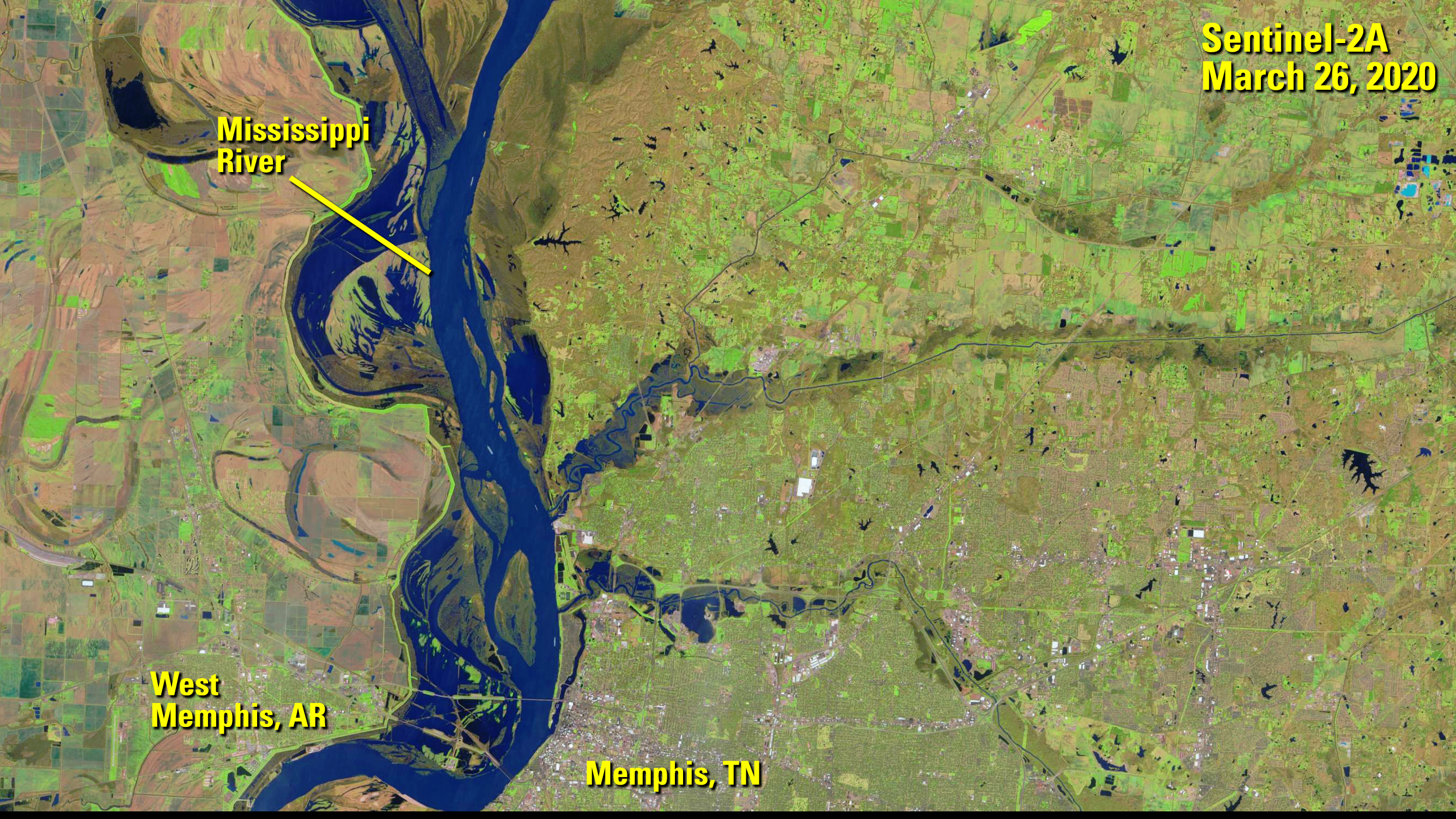 2020satellite image of Mississippi River near Memphis, TN