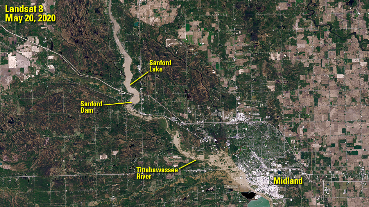May 20, 2020 Landsat image of Midland, MI