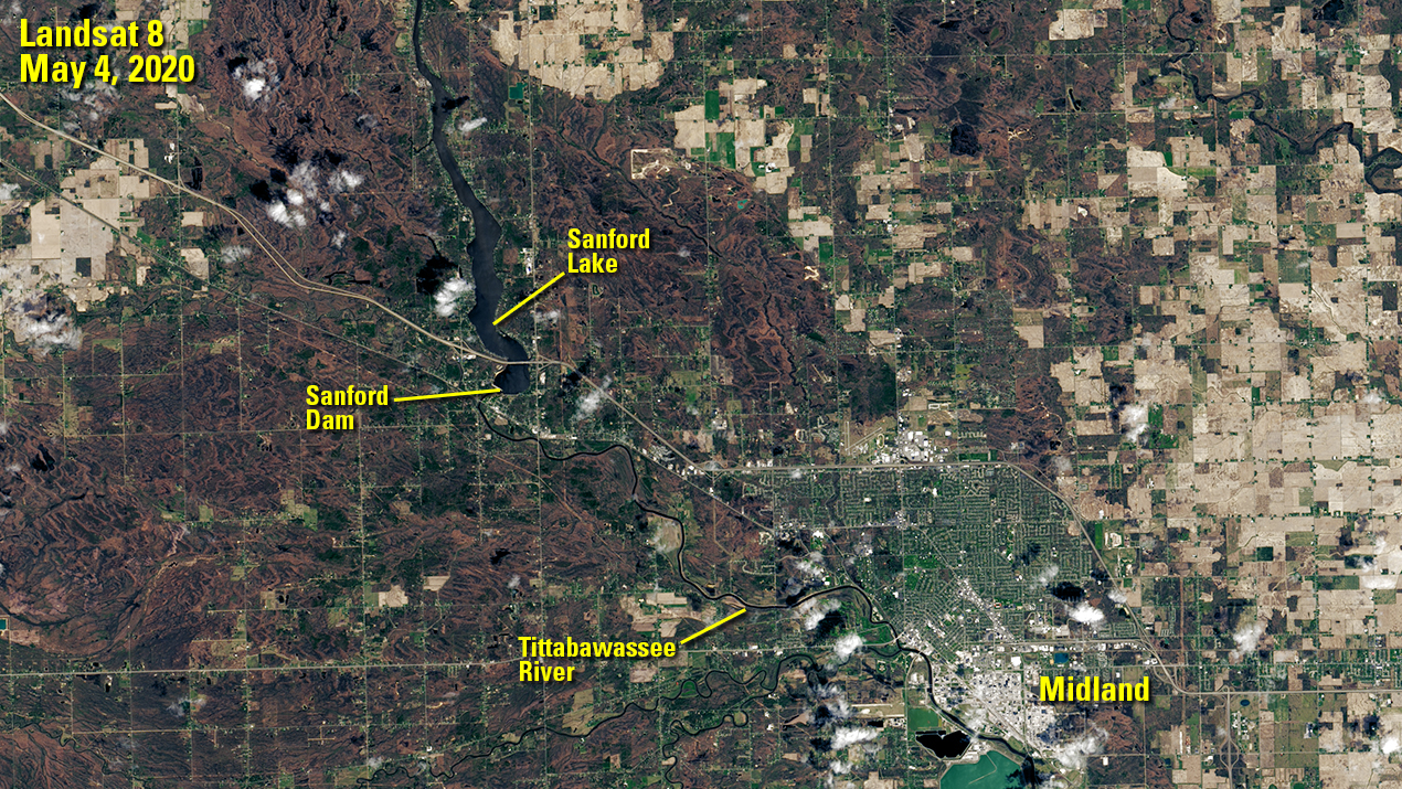 May 4, 2020 Landsat image of Midland, MI