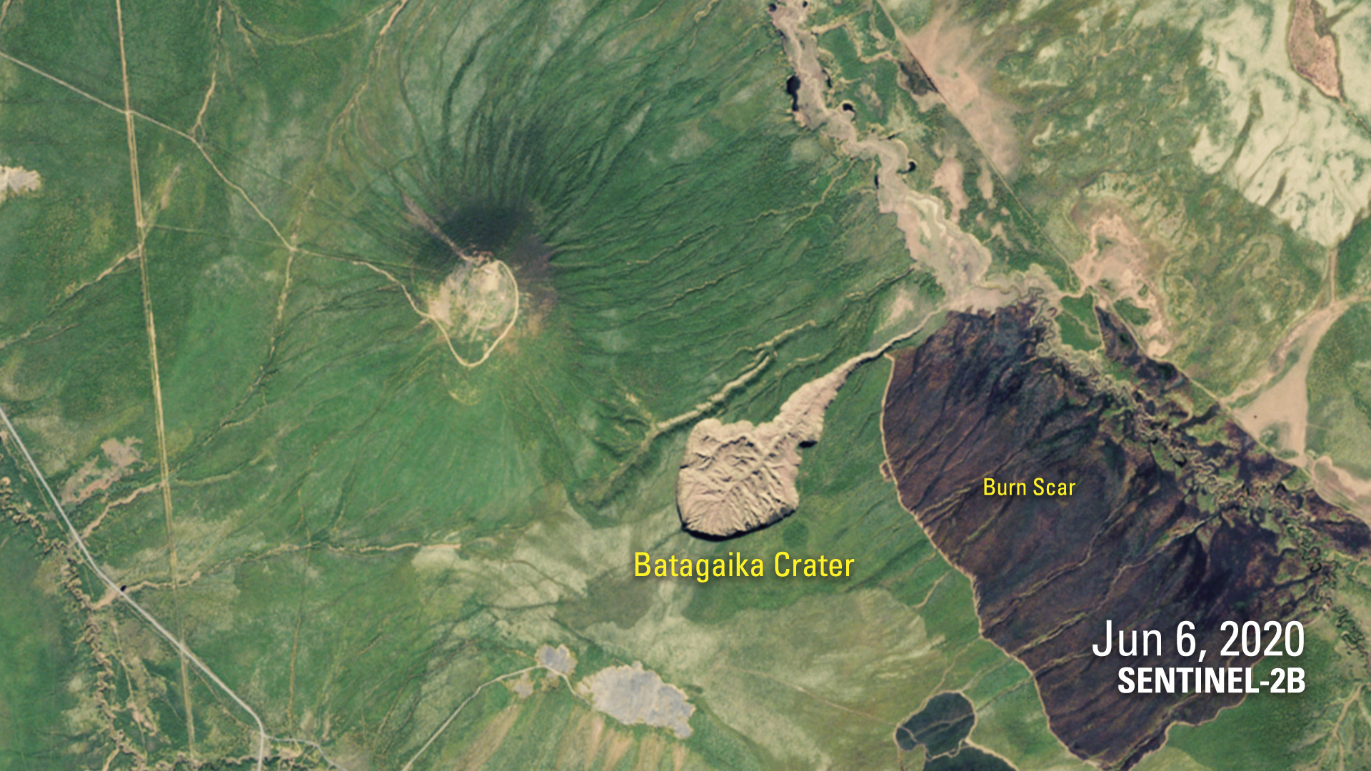 Satellite image of Batagaika Crater, 2020