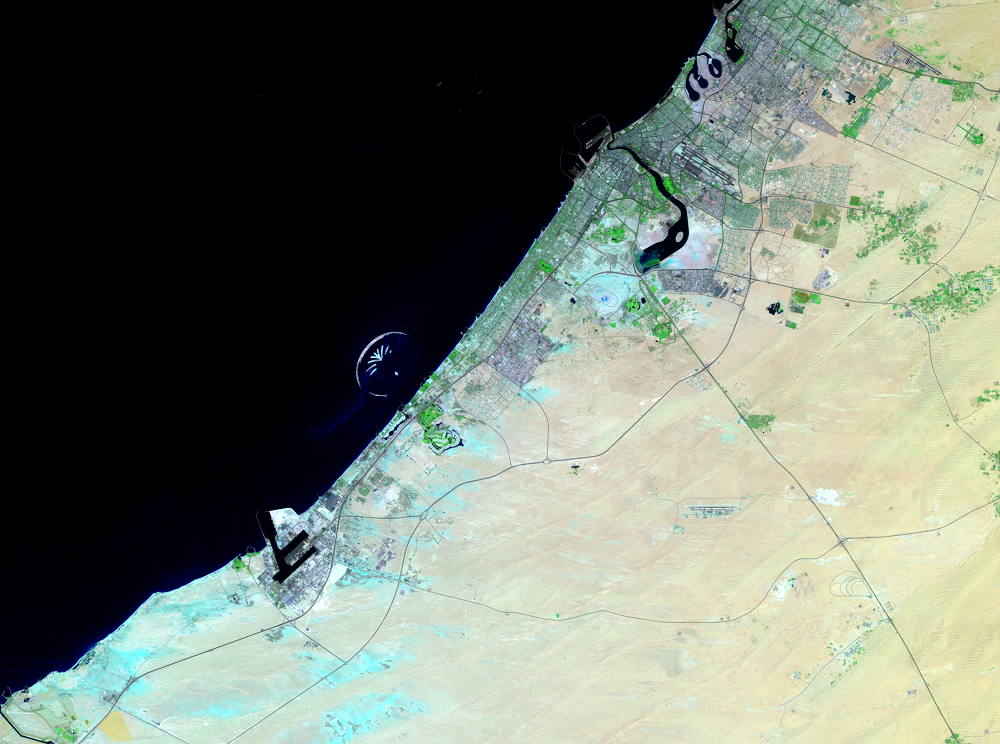 Sept. 30, 2002, Landsat 7 (path/row 160/42,43) — Dubai, United Arab Emirates