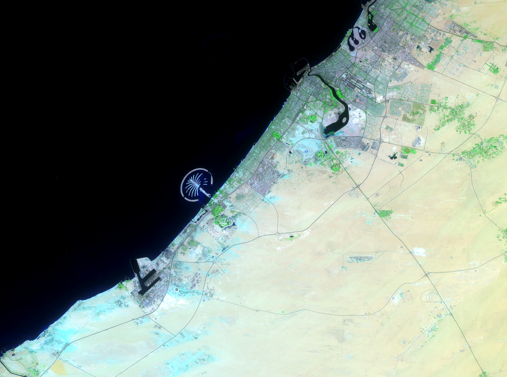 May 28, 2003, Landsat 7 (path/row 160/42,43) — Dubai, United Arab Emirates