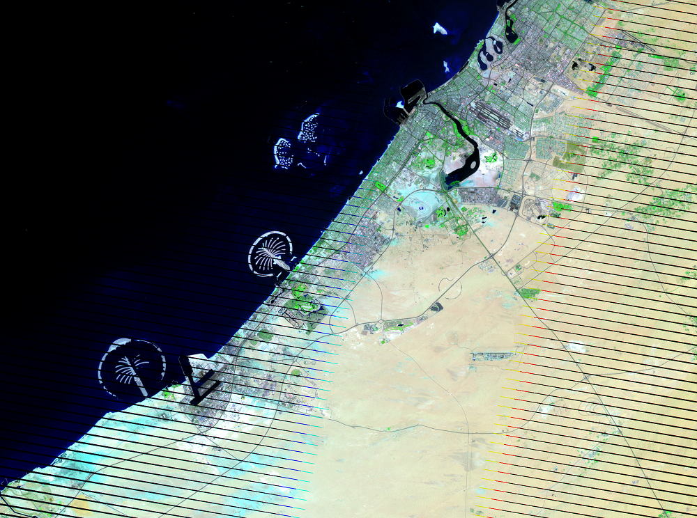 June 2, 2005, Landsat 7 (path/row 160/42,43) — Dubai, United Arab Emirates