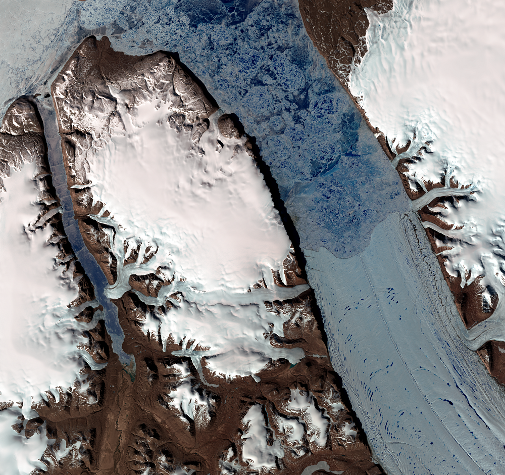 June 24, 2014, Landsat 8 (path/row 42/1) — seasonal changes at Petermann Glacier, Greenland