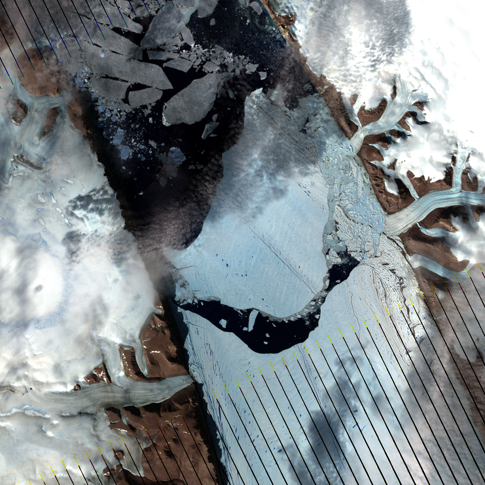July 17, 2012, Landsat 7 (path/row 45/1) — 2012 calving event, Petermann Glacier, Greenland
