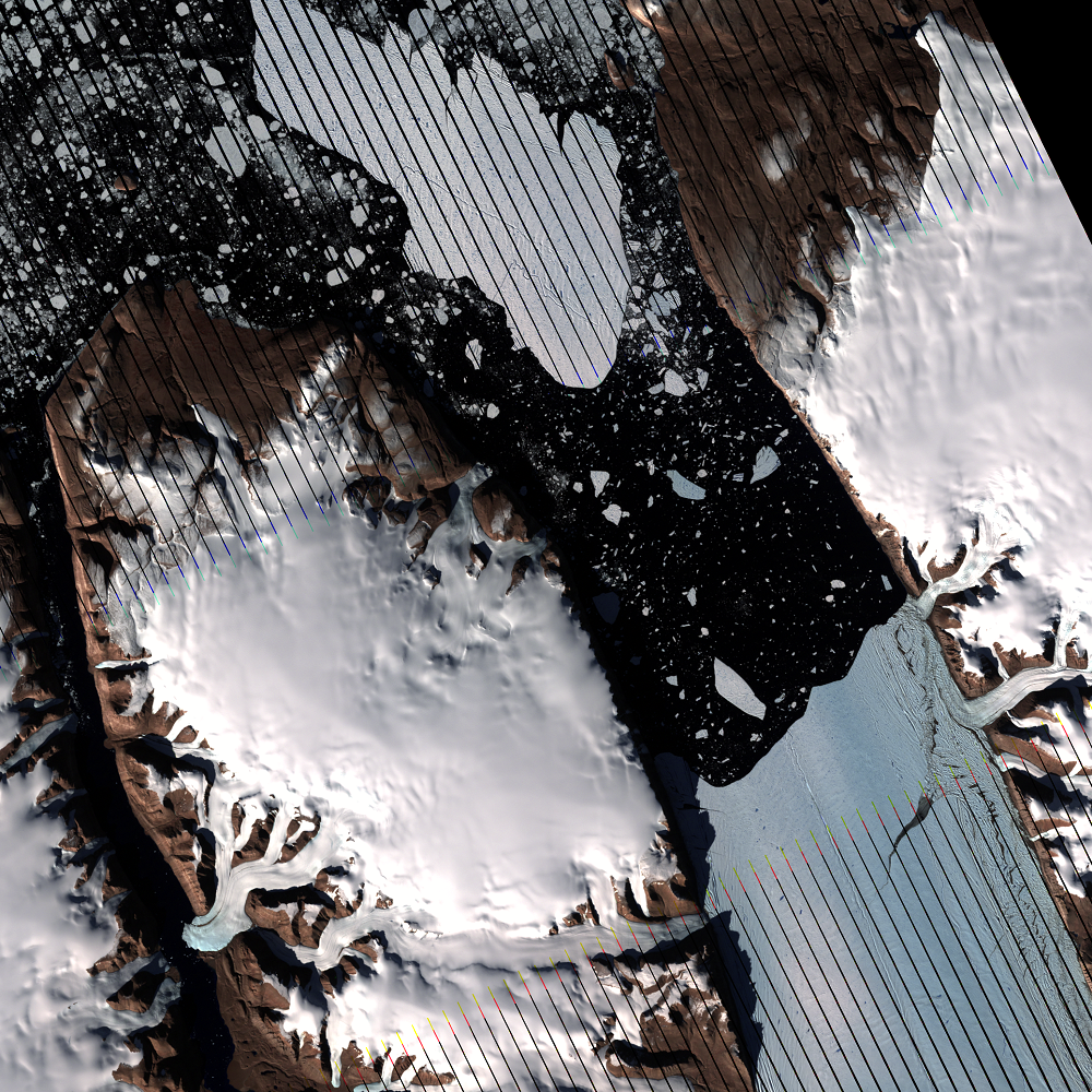 Aug. 29, 2010, Landsat 7 (path/row 45/1) — 2010 calving event, Petermann Glacier, Greenland