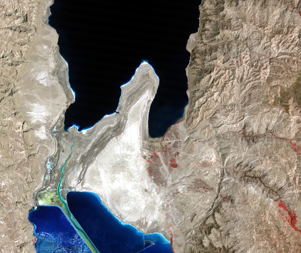 Aug. 30, 1990, Landsat 4 (path/row 174/38) — Lisan Peninsula, Dead Sea