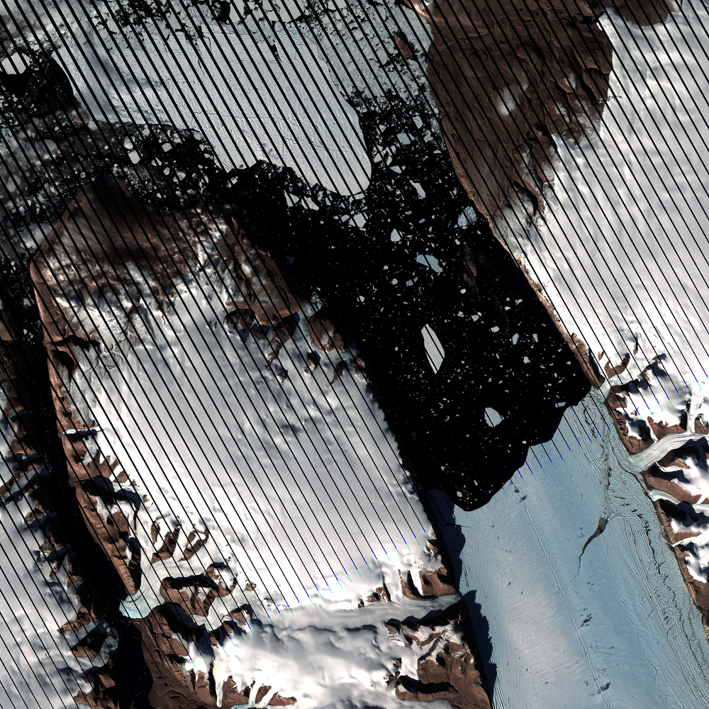 Aug. 31, 2010, Landsat 7 (path/row 43/1) — 2010 calving event, Petermann Glacier, Greenland
