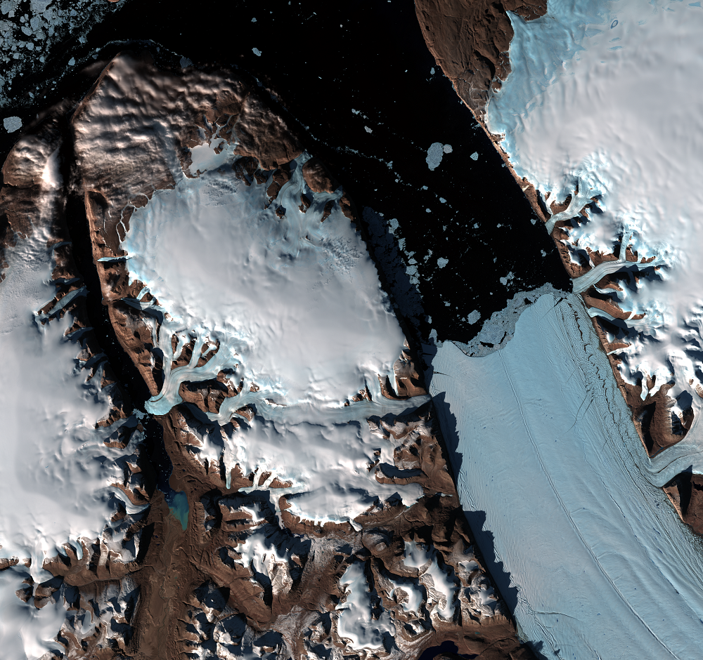 Sep. 1, 2014, Landsat 8 (path/row 45/1) — seasonal changes at Petermann Glacier, Greenland