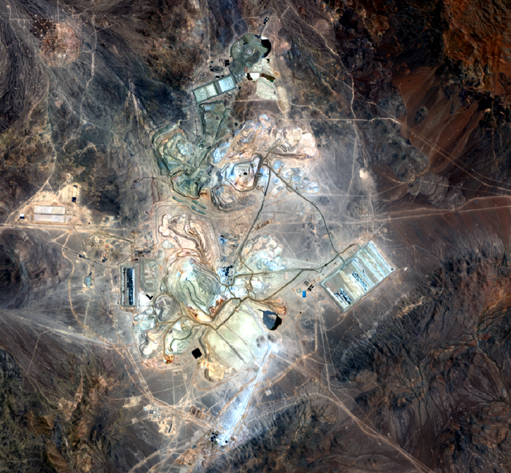 Nov. 6, 2013, Landsat 8 (path/row 233/77) — Open pits at Escondida Mine, Chile