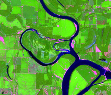 Aug. 2, 2018,  Landsat 7 (path/row 22/34) — New cutoff on the Wabash River, USA