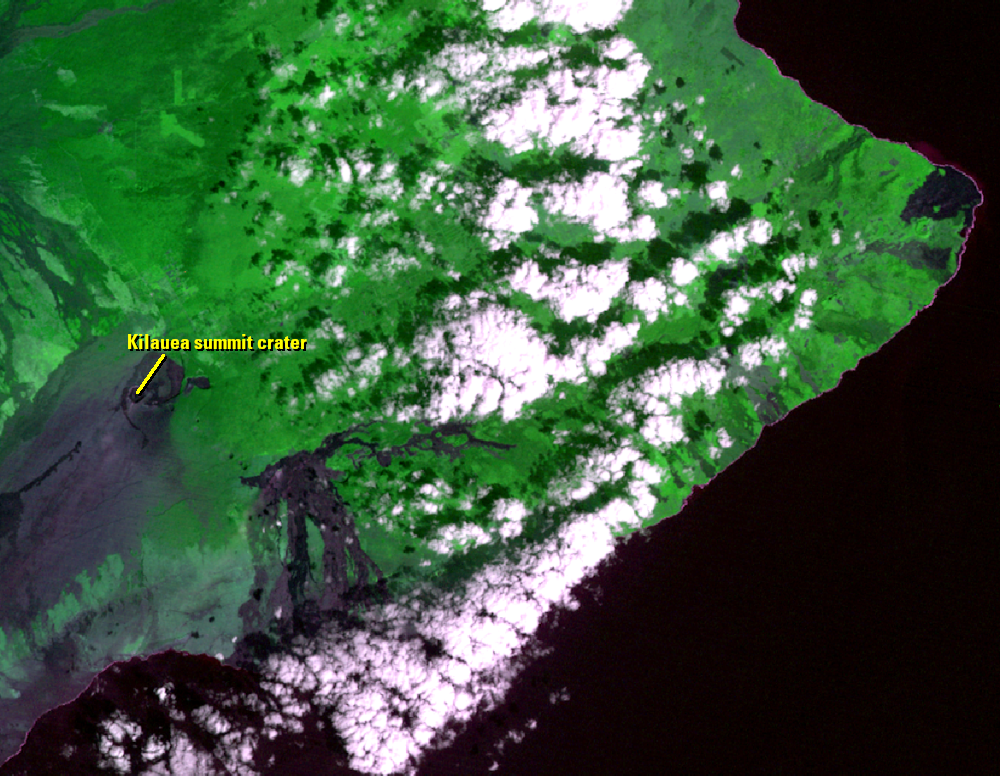 Feb. 11, 1973, Landsat 1 (path/row 67/46,47) — Kīlauea volcano, HI, USA