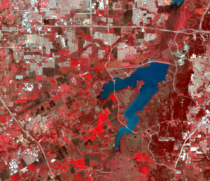 Mar. 22, 1989, Landsat 5 (path/row 27/37) — Joe Pool Lake, southwest of Dallas, TX, USA
