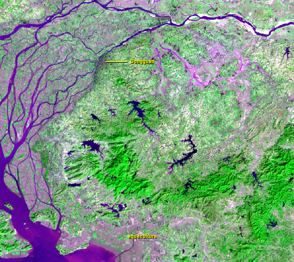 Dec. 25, 1973, Landsat 1 (path/row 131/44) — Urbanization around Dongguan, China