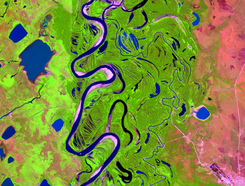 Aug. 11, 1984, Landsat 5 (path/row 232/70) — Oxbow formation on the Mamoré River, Bolivia