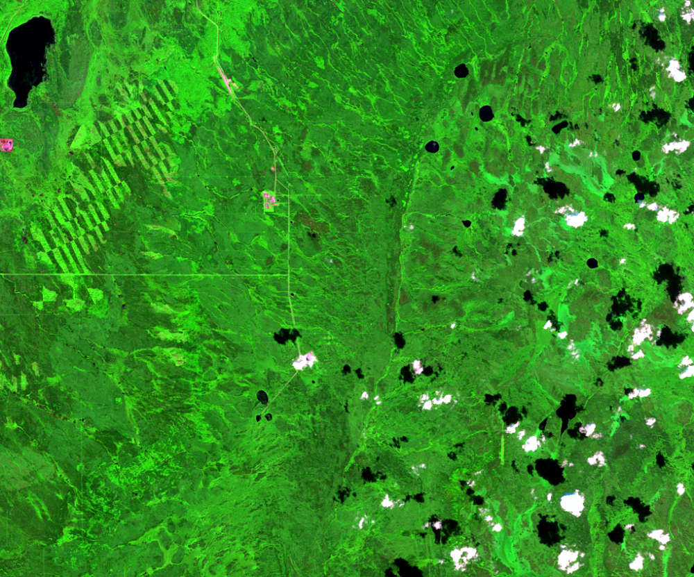 Aug. 6, 1989, Landsat 5 (path/row 42/20) — in situ mining in the Athabasca Oil Sands, Alberta, Canada