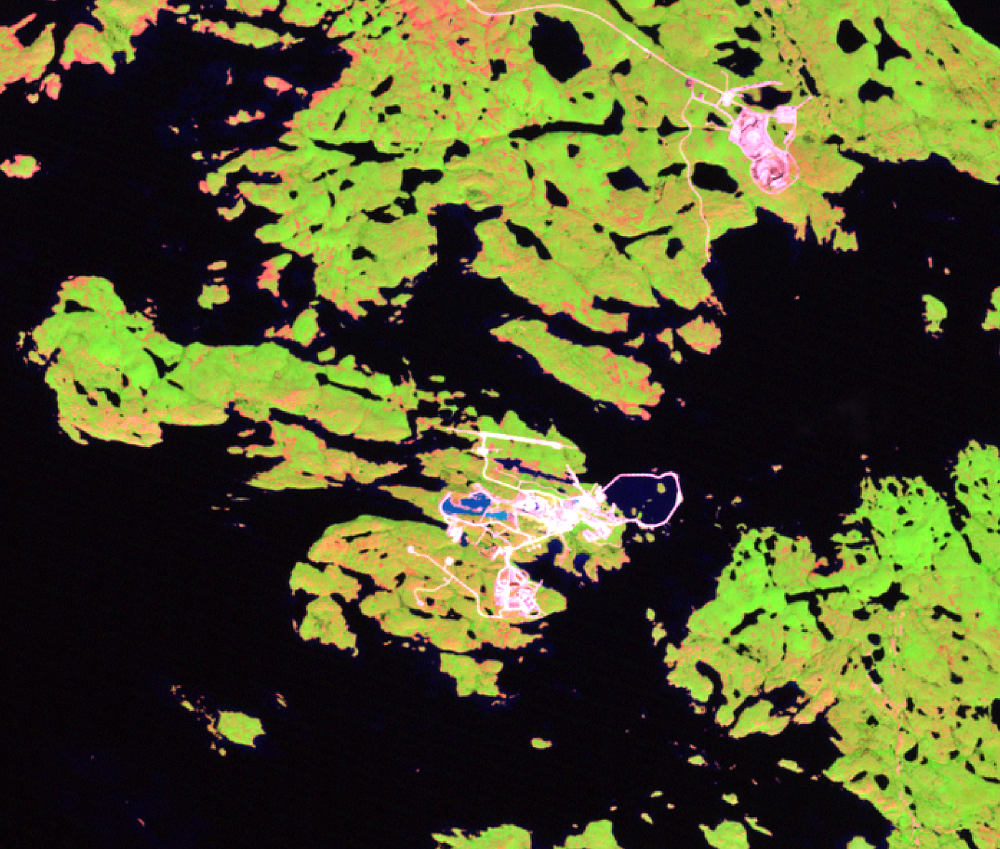 July 22, 2002, Landsat 7 (path/row 45/15) — Diavik Diamond Mine, Northwest Territories, Canada