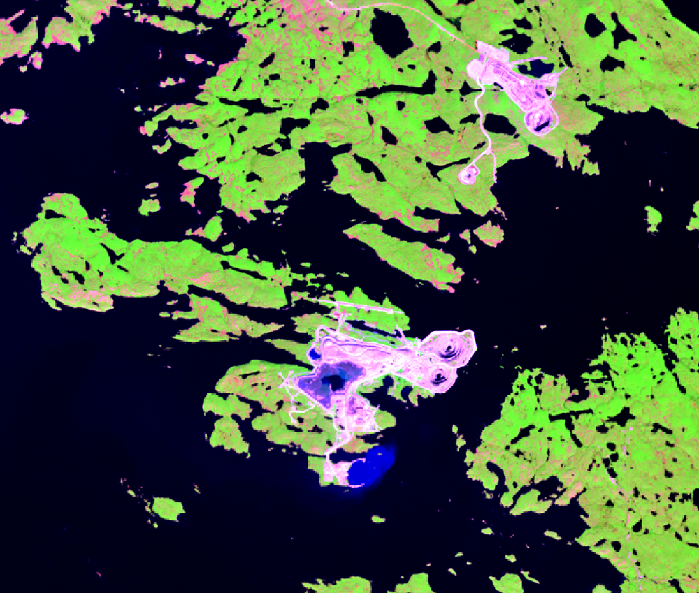 July 13, 2016, Landsat 8 (path/row 44/15) — Diavik Diamond Mine, Northwest Territories, Canada