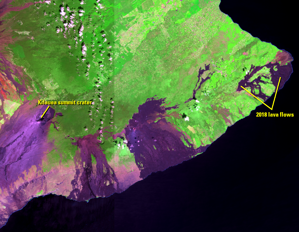 Dec. 8, 2018/Feb. 26, 2019, Landsat 8 (path/row 62/47) — Kīlauea volcano, HI, USA