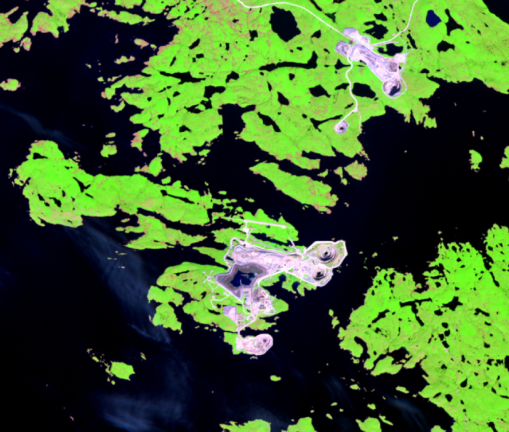 July 29, 2019, Landsat 8 (path/row 45/15) — Diavik Diamond Mine, Northwest Territories, Canada
