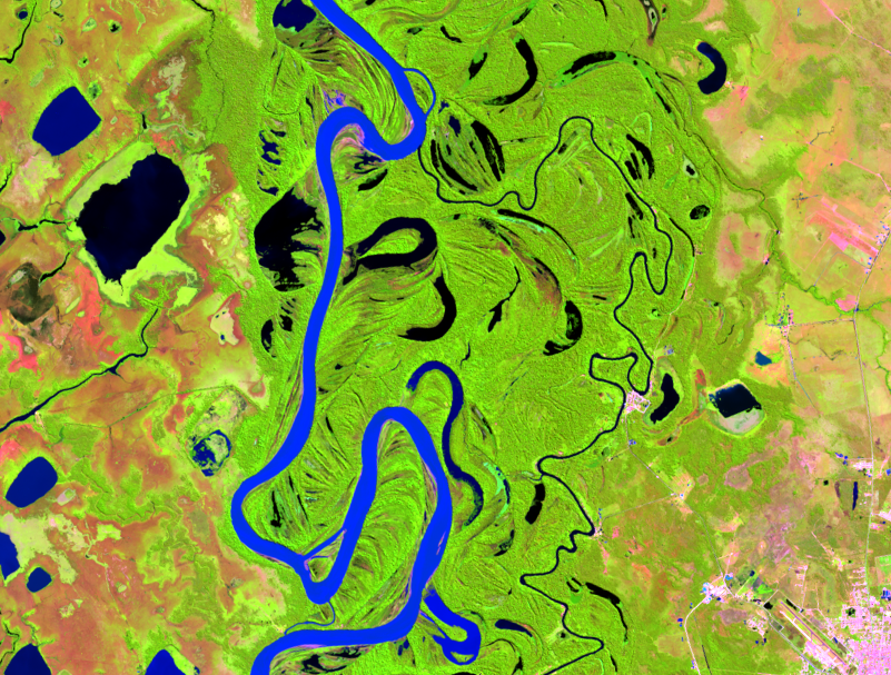 Aug. 1, 2015, Landsat 8 (path/row 232/70) — Oxbow formation on the Mamoré River, Bolivia