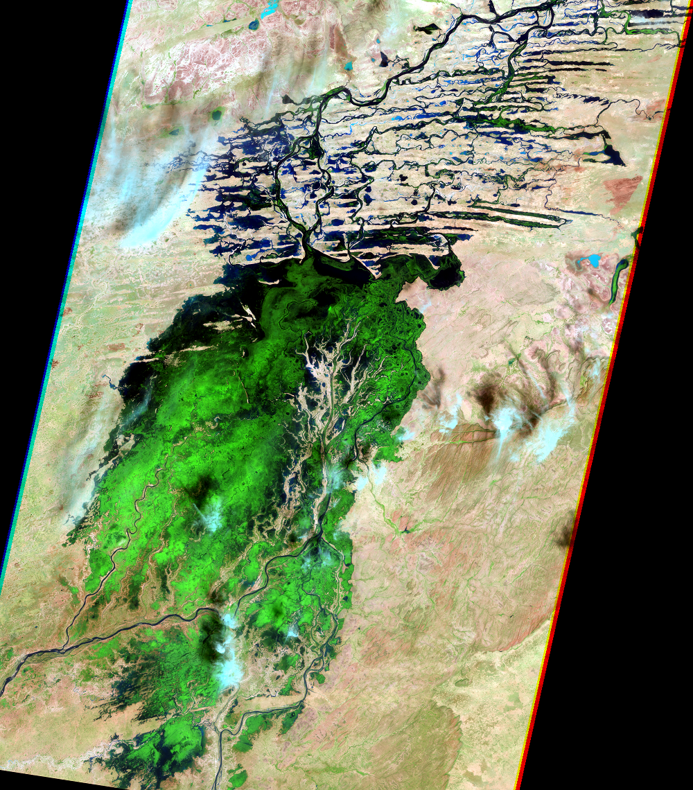 Nov. 28, 1999, Landsat 7 (path/row 197/49,50) — Annual change on the Niger River Inland Delta, Mali