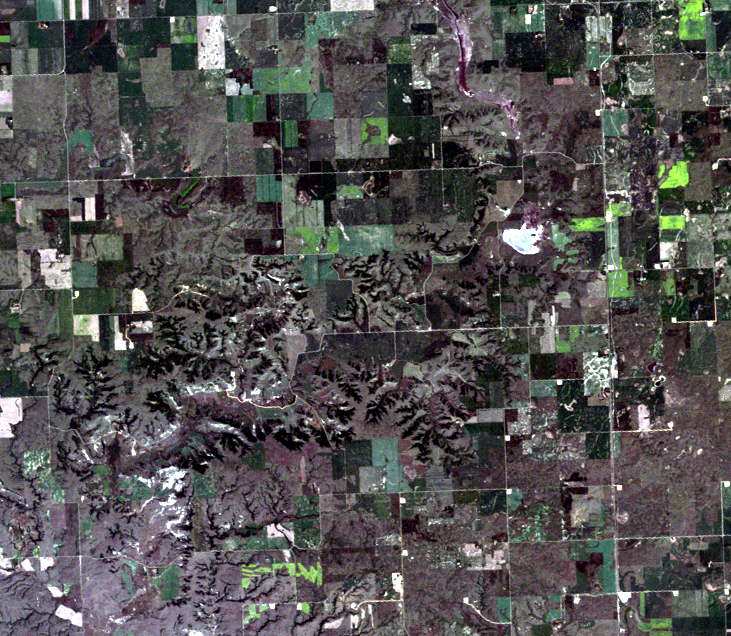 July 1, 2008, Landsat 5 (path/row 34/26) — Well pads, North Dakota, USA
