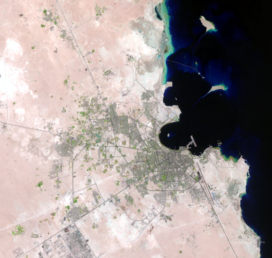 Aug. 1, 1987, Landsat 5 (path/row 163/42) — urban growth of Doha, Qatar