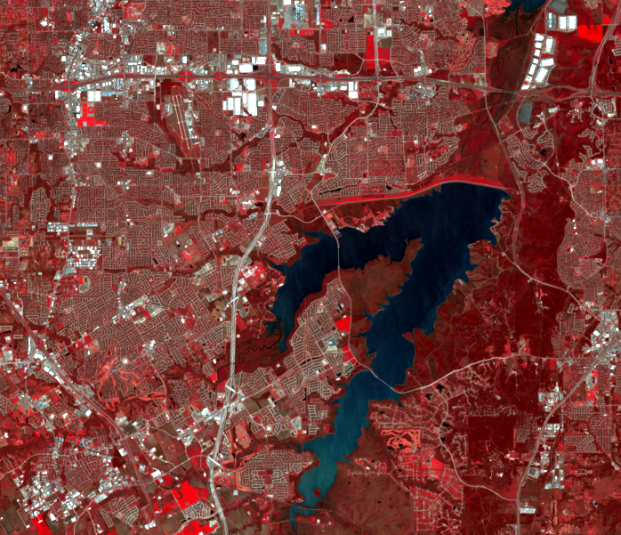 Mar. 22, 2018, Landsat 8 (path/row 27/37) — Joe Pool Lake, southwest of Dallas
