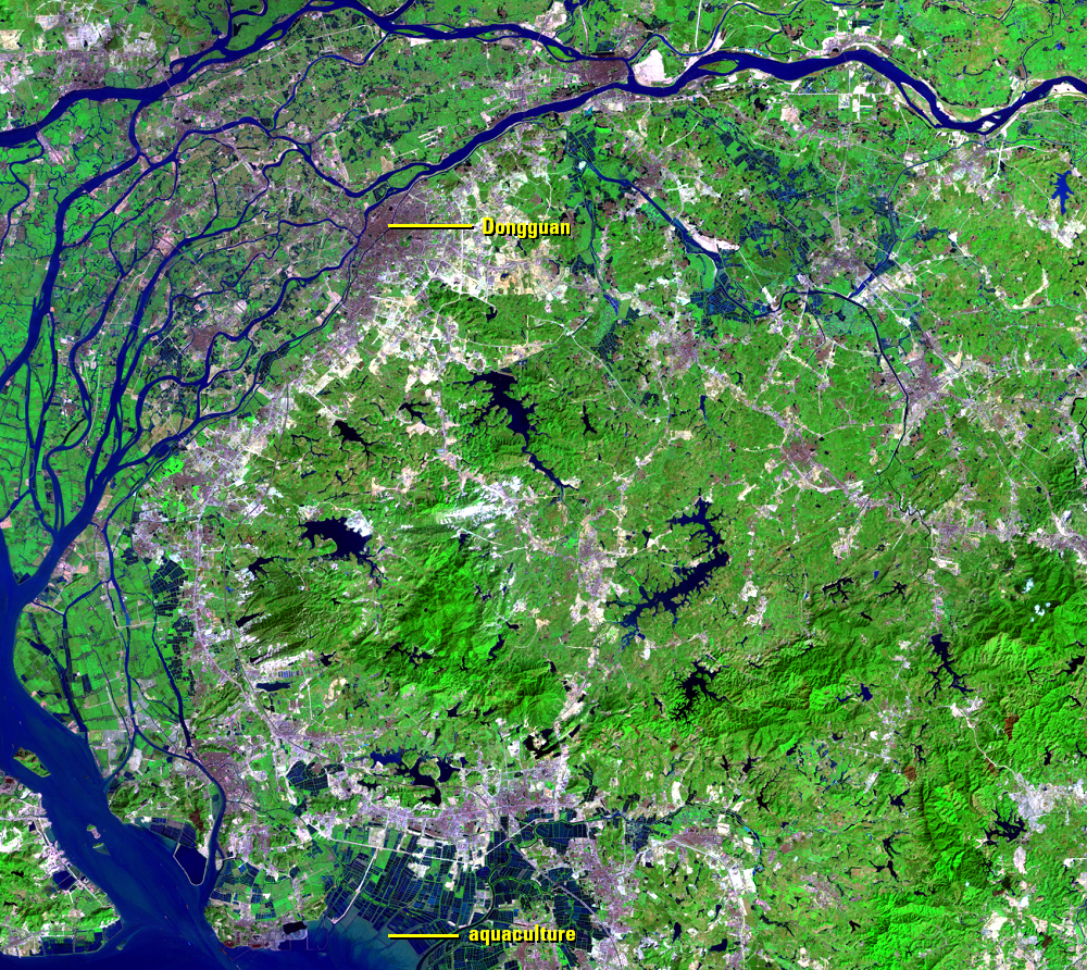 Nov. 9, 1994, Landsat 5 (path/row 122/44) — Urbanization around Dongguan, China
